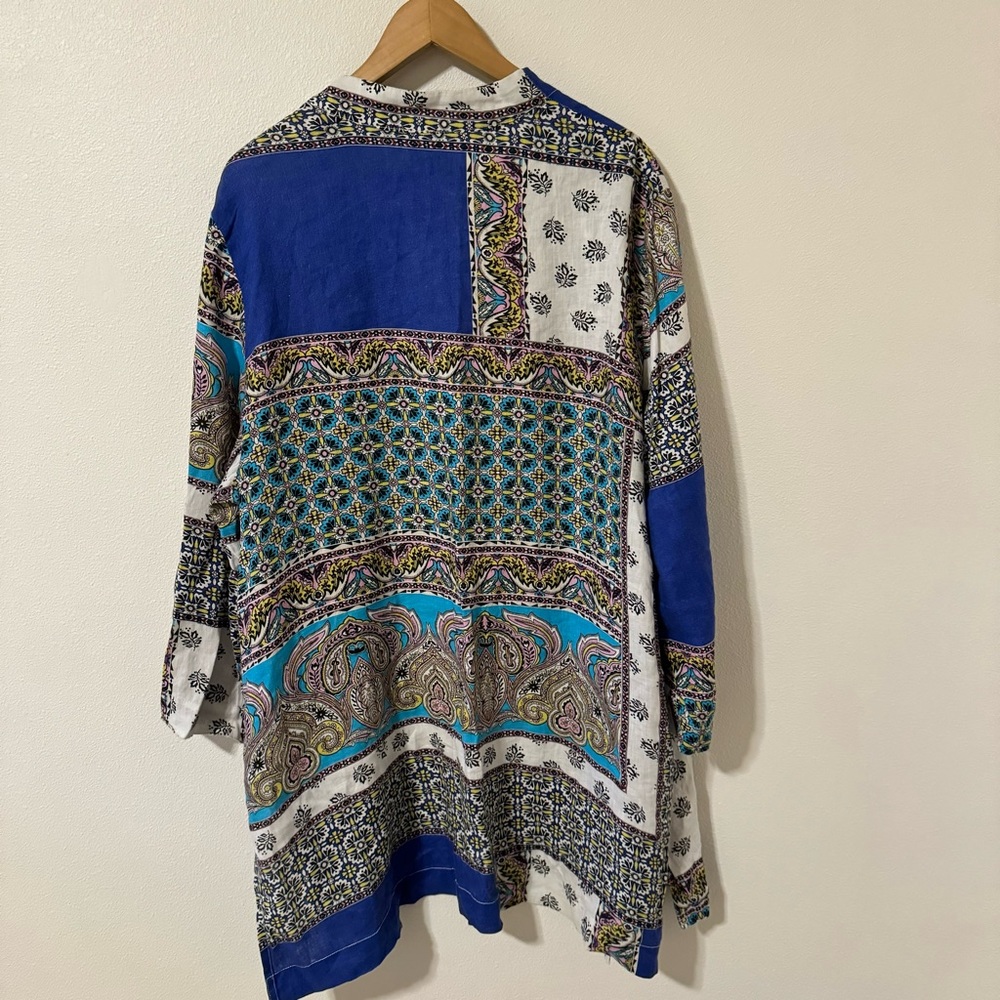 Chico’s Patchwork Linen Duster Kimono Jacket Mult… - image 3